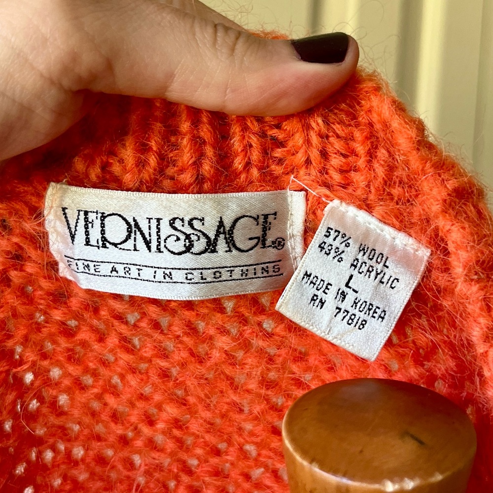 ☾ Vintage orange wool chunky knit heavyweight cardigan - Picture 6 of 6